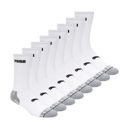 PUMA Men's 8 Pack Athletic Cushioned Crew Socks, White/Black, 10-13 PUMA