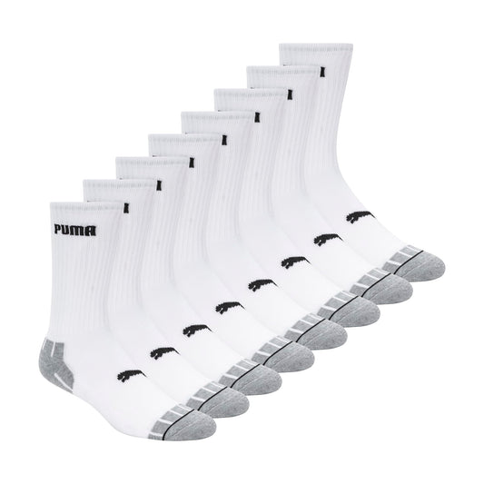 PUMA Men's 8 Pack Athletic Cushioned Crew Socks, White/Black, 10-13 PUMA