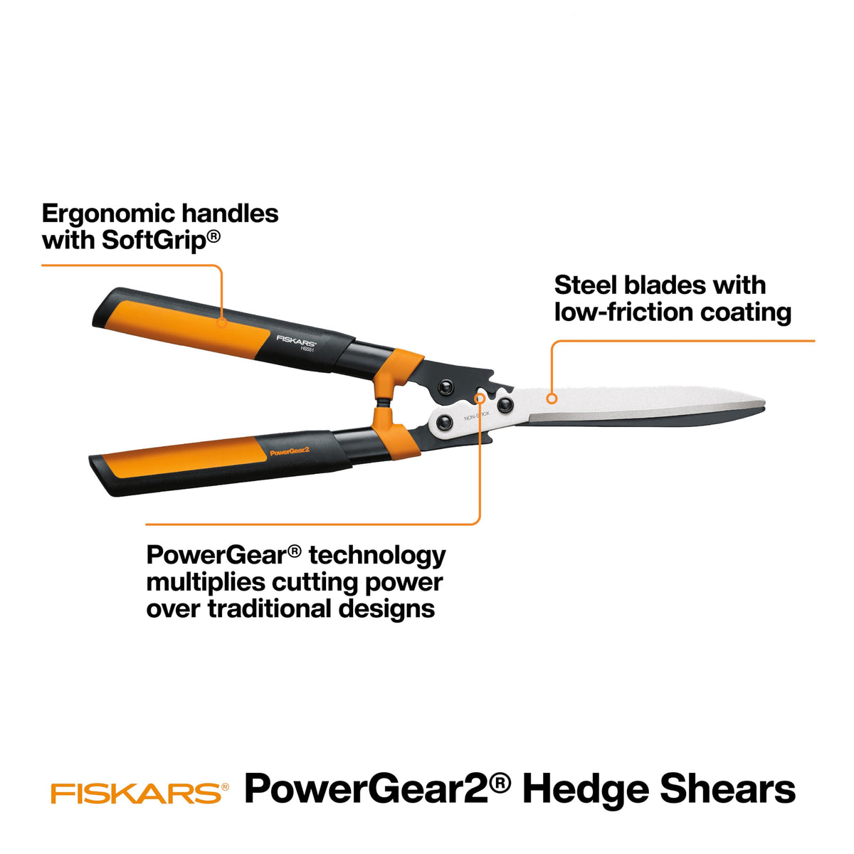 Fiskars 23" PowerGear2 Garden Hedge Shears, Hedge Clippers, 10" Blades