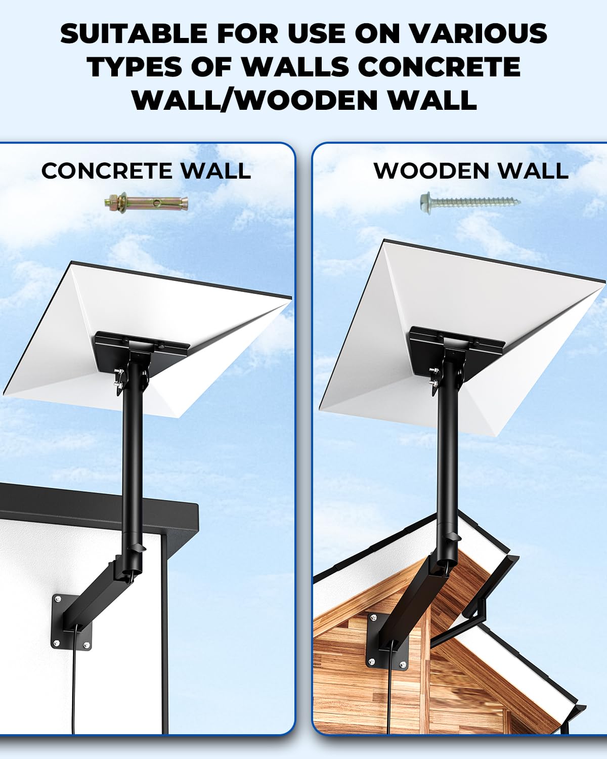 Starlink Mount, 360°Adjustable Starlink Gen 3 Mount Telescoping Support Arm with Pipe Adapter, Rustproof, Weatherproof for Concrete Walls/Wood Walls, Easy Installation for Starlink Standard 4/4X/V3