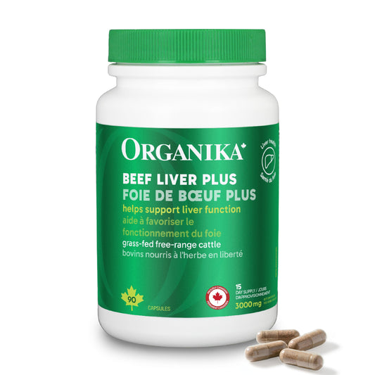 Organika Beef Liver Plus Choline- Sourced from Grass-Fed + Finished Cattle, Pasture Raised, High in Vitamins and Minerals, Supports Liver Function, Energy Levels, and Immunity- 90caps - Available at All In One Marketplace Canada