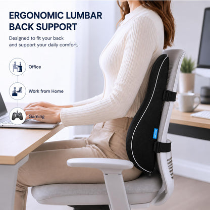 QUTOOL Lumbar Support Pillow for Office Chair, High-Density Memory Foam Back Cushion with Dual Adjustable Straps, Breathable 3D Mesh Cover, Ergonomic Back Support for Everyday Sitting - Available at All In One Marketplace Canada