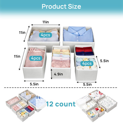 Vtopmart 12Pack Drawer Organizer for Clothes, Underwear Organizer Bins, Foldable Fabric Closet Storage Organization, Dresser Drawer Dividers for Baby Clothing, Bra, Socks, Ties, Scarf - Available at All In One Marketplace Canada