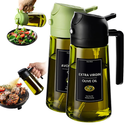 CXINYI 16oz/470ml Olive Oil Dispenser Bottle with Stickers - 2 in 1 Olive Oil Spray Bottle, Air Fryer & Salad, Light-Proof Glass Kitchen Gadgets, Black&Green - Available at All In One Marketplace Canada