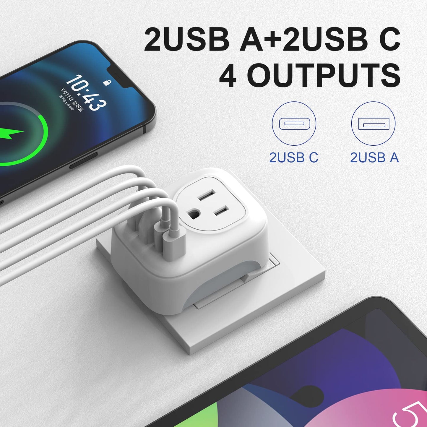 2 Pack European Travel Plug Adapter, VYLEE International Travel Adapter with 2 Outlets 4 USB Ports(2 USB C), 6 in 1 Type C Travel Essentials Charger for US to Most of Europe EU Italy Spain France - Available at All In One Marketplace Canada