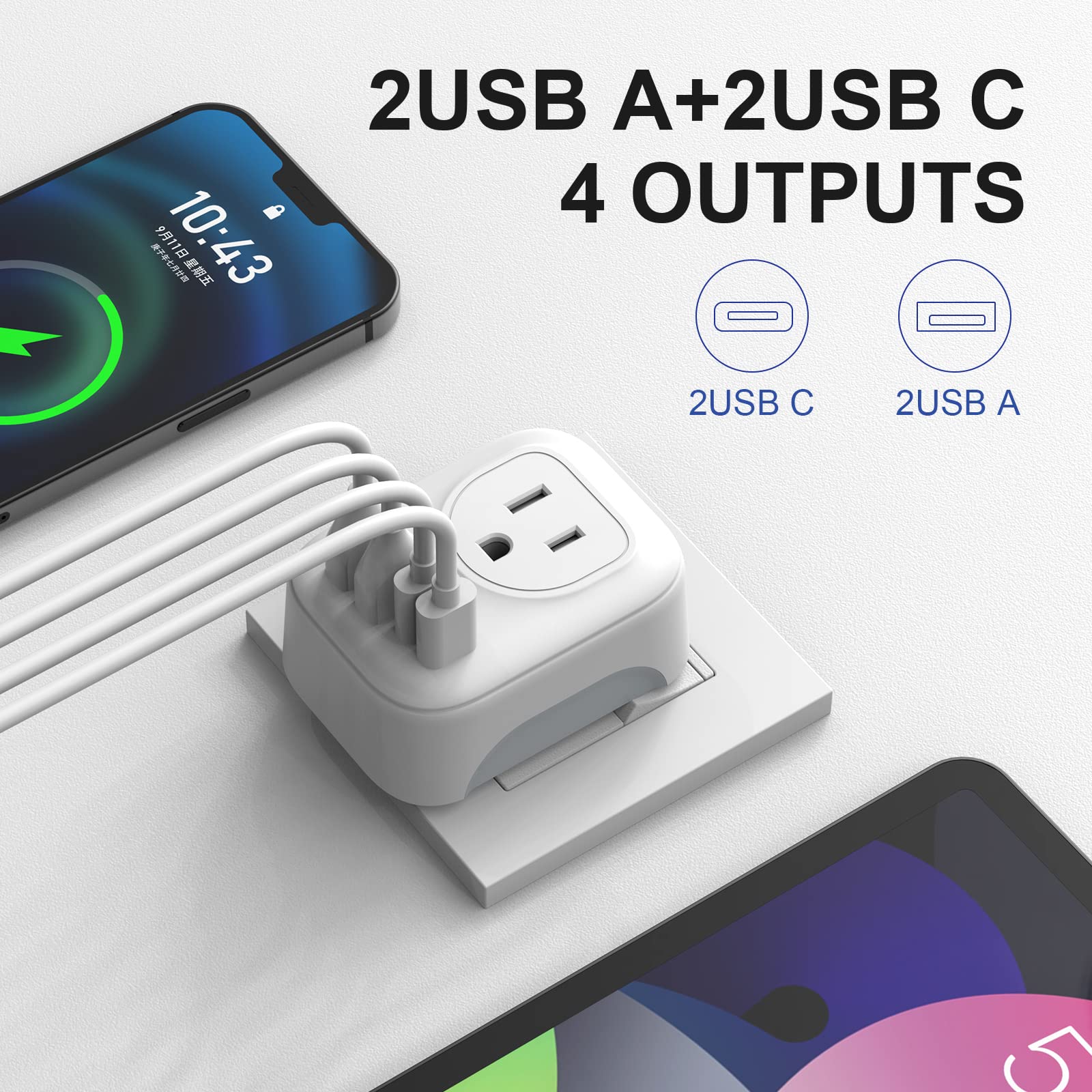 2 Pack European Travel Plug Adapter, VYLEE International Travel Adapter with 2 Outlets 4 USB Ports(2 USB C), 6 in 1 Type C Travel Essentials Charger for US to Most of Europe EU Italy Spain France - Available at All In One Marketplace Canada