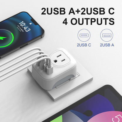 2 Pack European Travel Plug Adapter, VYLEE International Travel Adapter with 2 Outlets 4 USB Ports(2 USB C), 6 in 1 Type C Travel Essentials Charger for US to Most of Europe EU Italy Spain France - Available at All In One Marketplace Canada