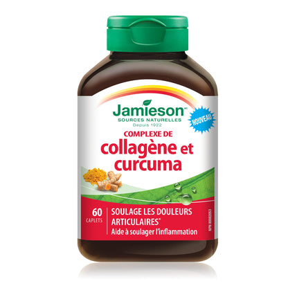 Jamieson Collagen Turmeric Complex, with 600 mg Collagen, Anti-inflammatory, Provides Joint Pain Relief and Digestive Support. Gluten-Free, No Artificial Colours, Flavours, or Preservatives, 60 Caplets, Proudly Canadian - Available at All In One Marketplace Canada