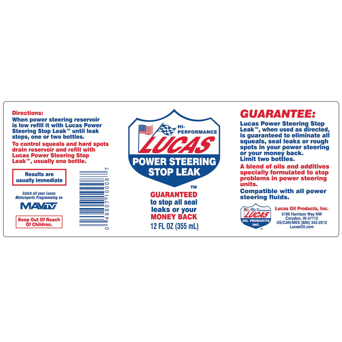 Lucas 10008 Power Steering Stop Leak 12-Ounce