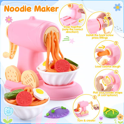 5-in-1 Color Dough Sets for Kids Ages 3+ DIY Food Maker Toys Set with 24 Dough, Arts and Crafts Kit for Pretend Play Ice Cream/Cake/Noodle/Hamburger/Pizza/Baking Set Toys Machines 🍁 All In One Marketplace Canada