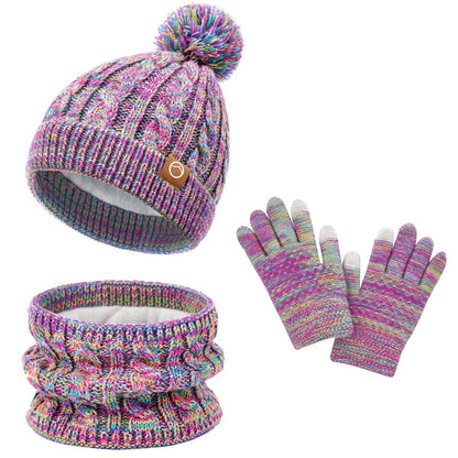 KIRAAT Kids Winter Pom Beanie Hat Scarf Gloves Set,Toddler Girls Boys Warm Knitted Fleece Lining Slouchy Cap for 3-10 Years Rainbow 🍁 All In One Marketplace Canada