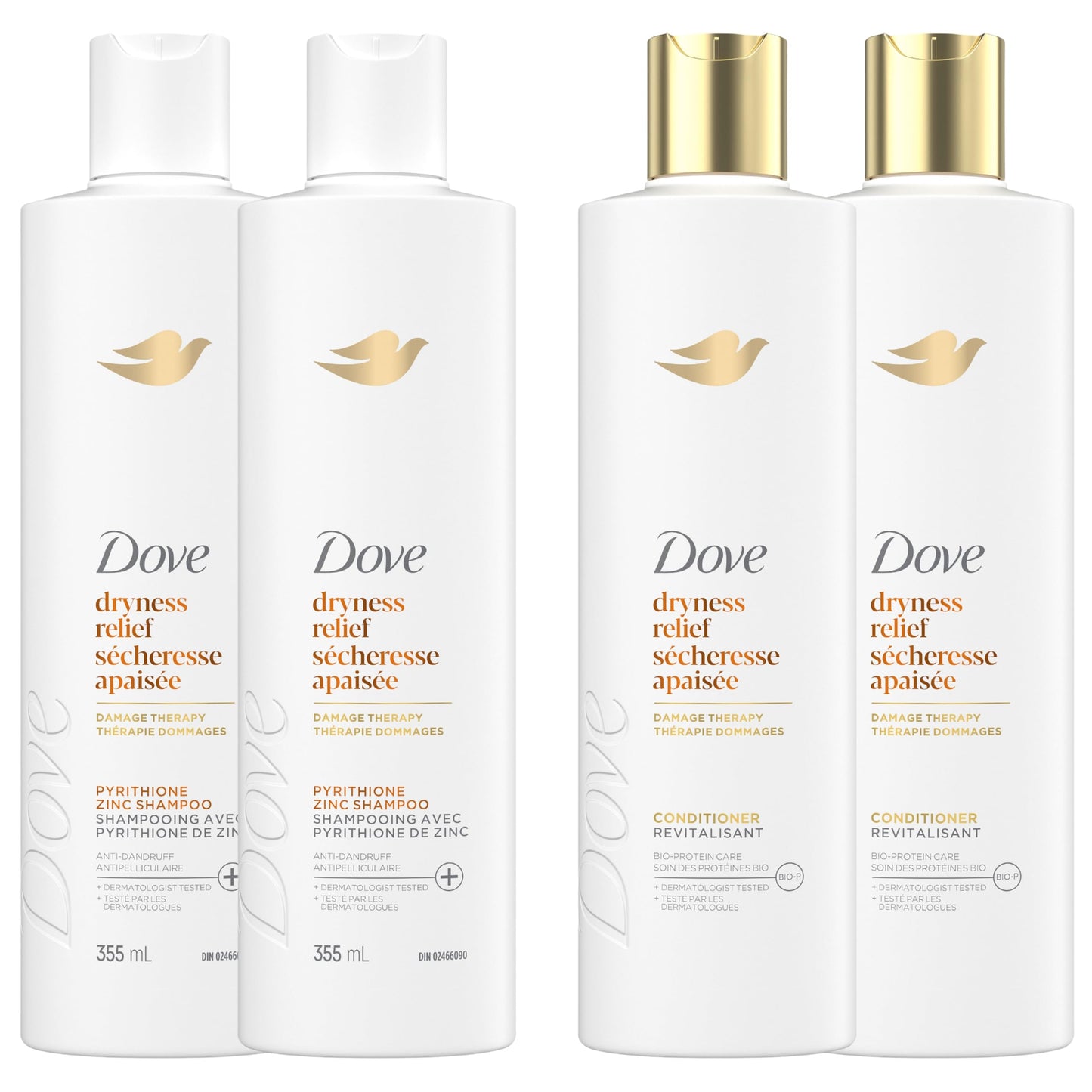 Dove Dryness Relief Damage Therapy Shampoo & Conditioner, 355mL, 4-Pack Dove