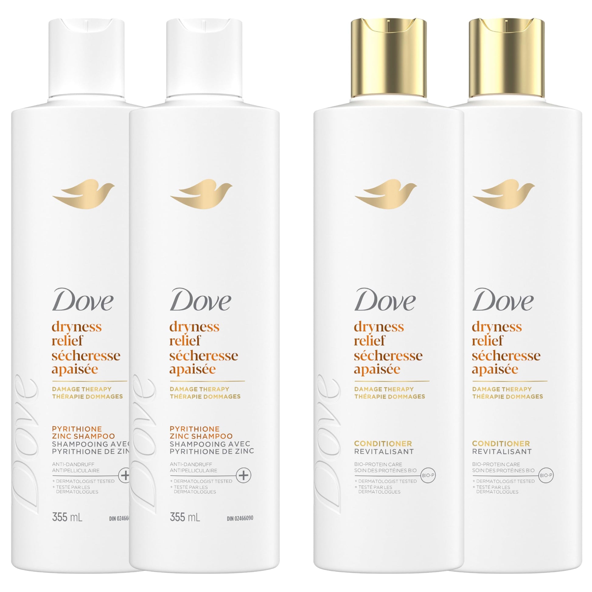 Dove Dryness Relief Damage Therapy Shampoo & Conditioner, 355mL, 4-Pack Dove