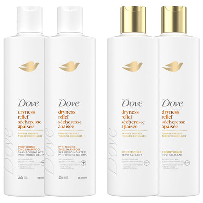 Dove Dryness Relief Damage Therapy Shampoo & Conditioner, 355mL, 4-Pack Dove