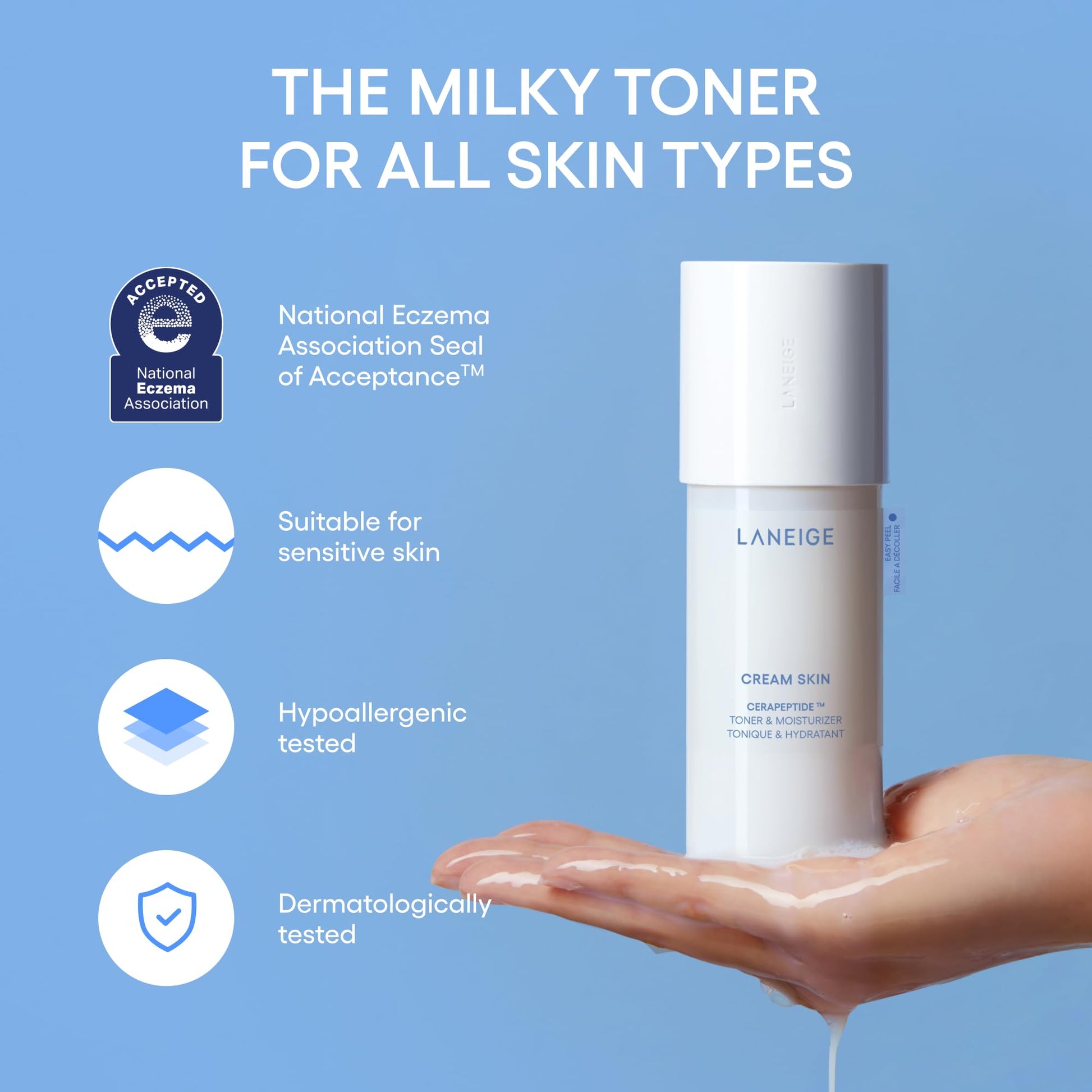LANEIGE Cream Skin Toner & Moisturizer Mini: Lightweight Refillable Korean Milky Toner with Ceramide & Peptide for Hydration, Firming, & Barrier Support - Available at All In One Marketplace Canada