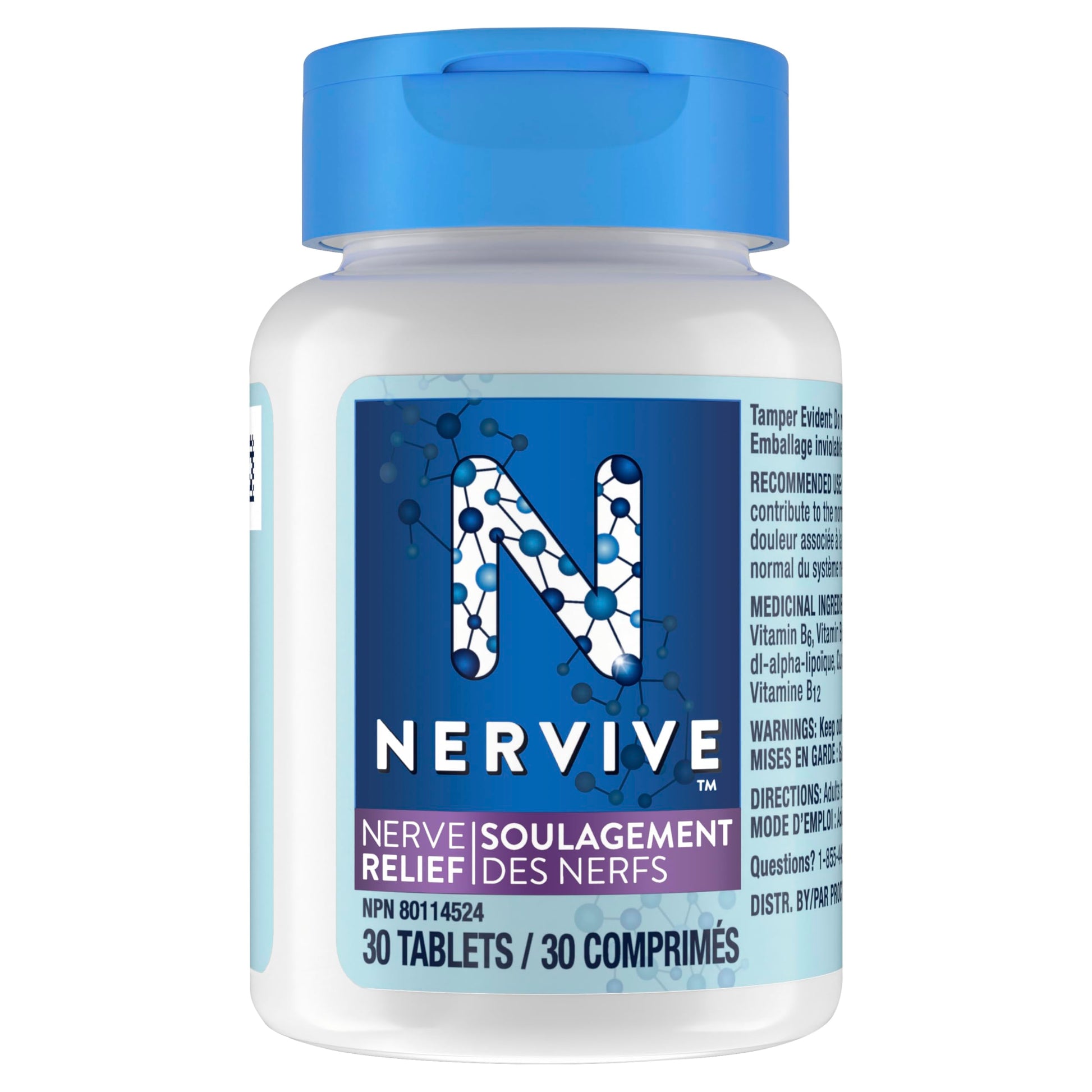 Nervive Nerve Relief, Helps Relieve Pain associated with Peripheral Neuropathy, Alpha Lipoic Acid ALA, Vitamins B1-Thiamine, B6, & B12, Turmeric, Ginger, 30-Day Supply, 30 Count - Available at All In One Marketplace Canada