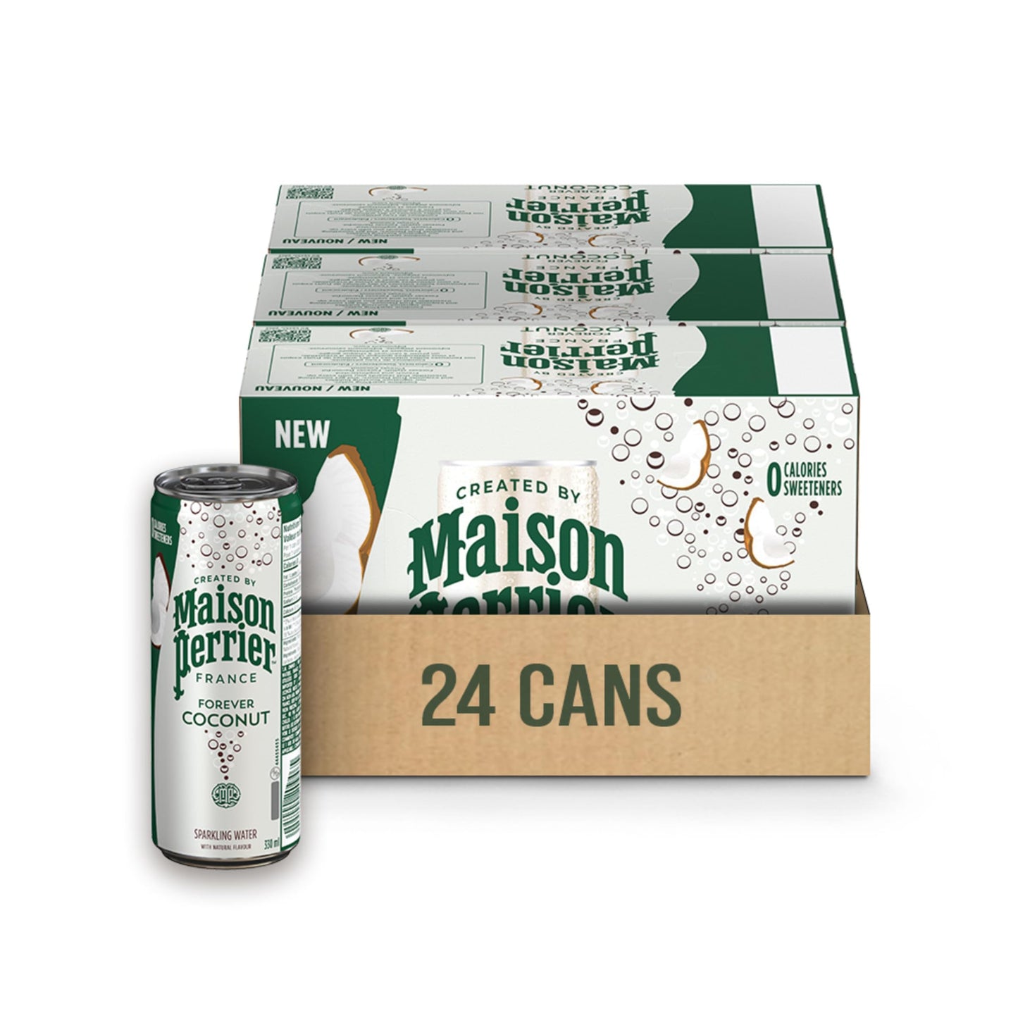 Maison Perrier Forever Coconut Sparkling Water - Natural Flavour, Zero Calories, 24 Pack (330ml Cans)