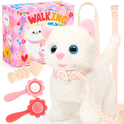 Tagitary Plush Toys Electronic Toy Cat That Walking and Meowing,Tail Wagging Interactive Toy Cat for Kids with Leash,Easter Christmas Birthday Gift for Toddlers Kids 🍁 All In One Marketplace Canada