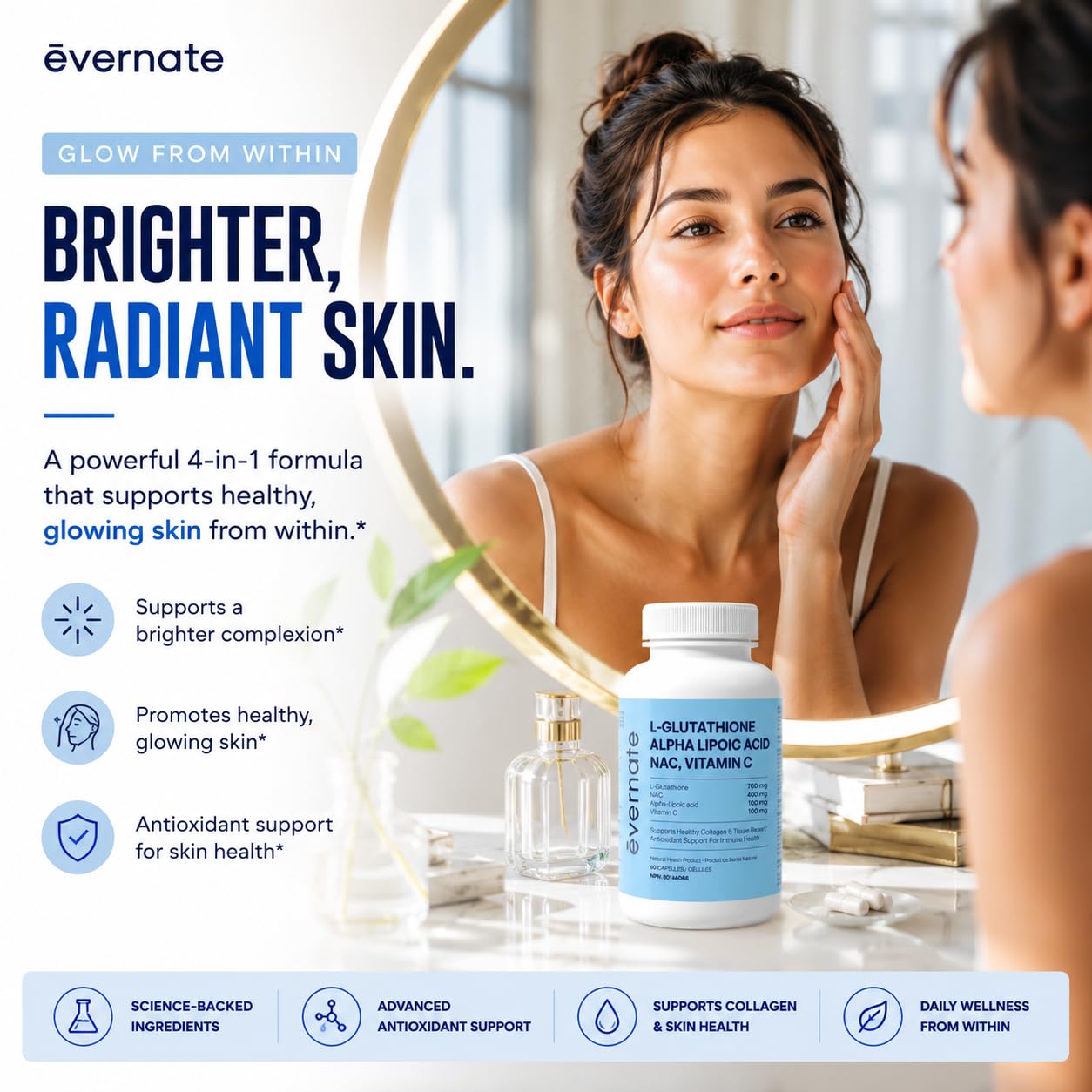 ALL-IN-ONE L-Glutathione 700 mg (Reduced) with NAC 400 mg, Alpha-Lipoic Acid 200 mg & Vitamin C (Per Serving: 2 Capsules) – Advanced Skin Brightening, Antioxidant & Immune Support Supplement – Made in Canada - Available at All In One Marketplace Canada