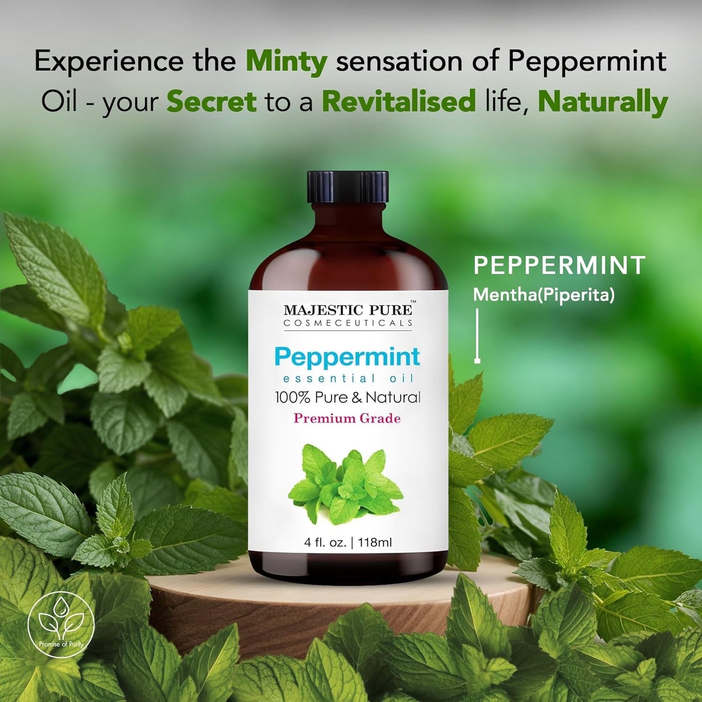 Majestic Pure Peppermint Essential Oil - Huge 118 ml - 100% Pure and Natural Oil for Soap Making Scent- Premium Grade with Glass Dropper