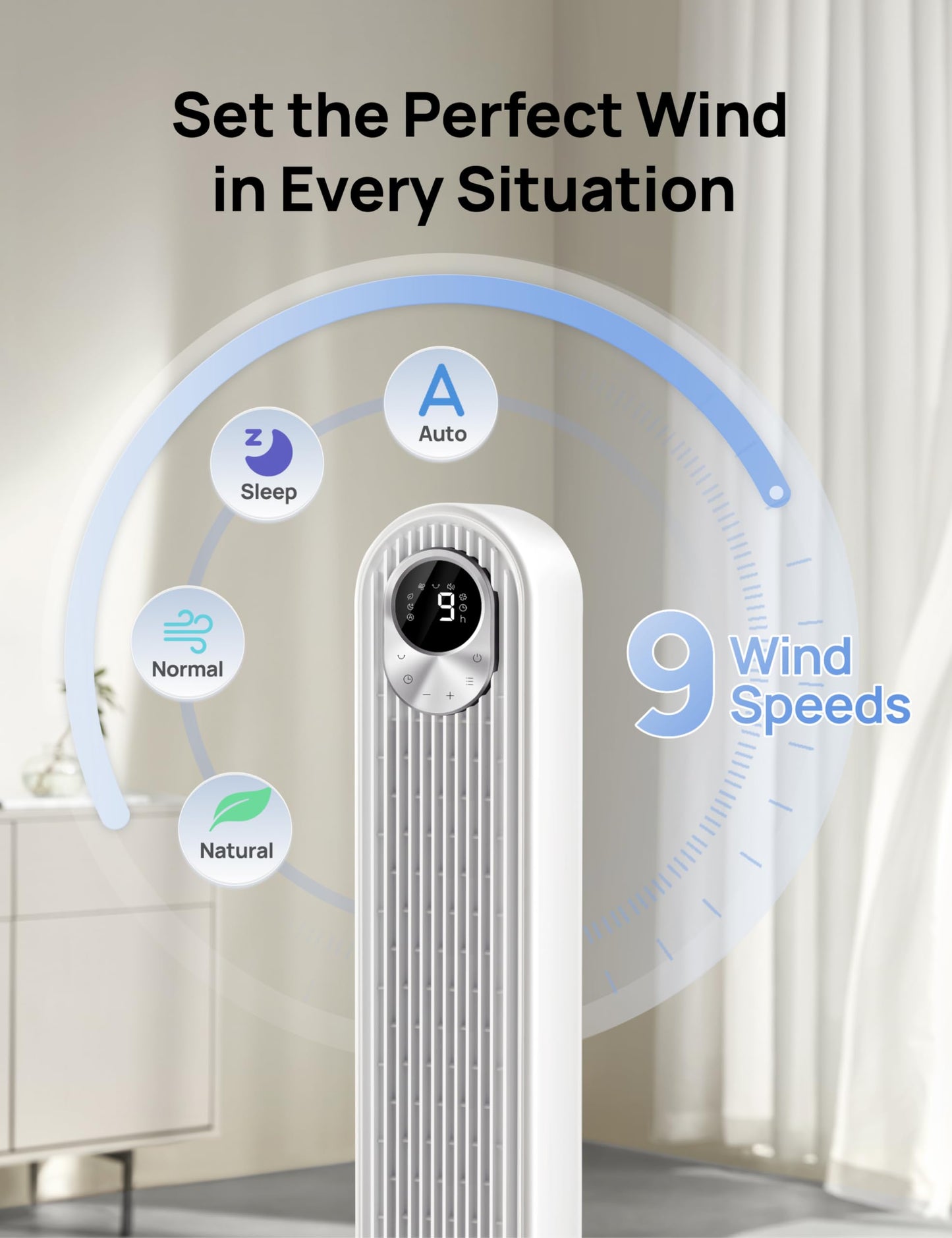 DREO Tower Fan 42 Inch, Cruiser Pro T1 Quiet Oscillating Bladeless Fan with Remote, 6 Speeds, 4 Modes, LED Display, 12H Timer, White Floor Standing Fan Powerful for Indoor Home Bedroom Office Room