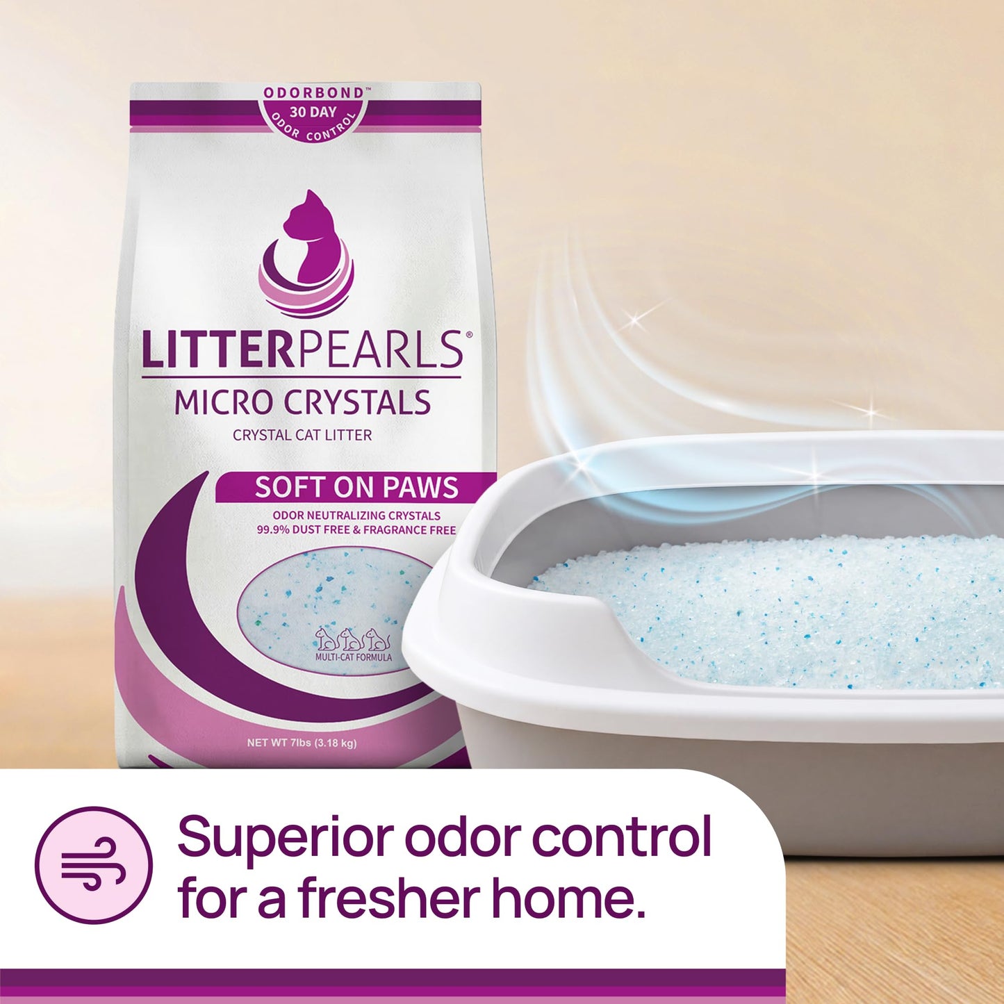 Litter Pearls Micro Crystals Unscented Non-Clumping Crystal Cat Litter with Odorbond, 7 lb, White, Clear and Blue Crystals (LPMC7) Litter Pearls