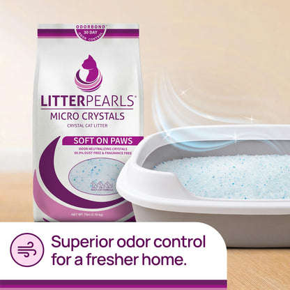 Litter Pearls Micro Crystals Unscented Non-Clumping Crystal Cat Litter with Odorbond, 7 lb, White, Clear and Blue Crystals (LPMC7) Litter Pearls