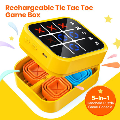 Rechargeable Tic Tac Toe Game Box with 5 Fun Brain and Memory Games, Yellow 🍁 All In One Marketplace Canada
