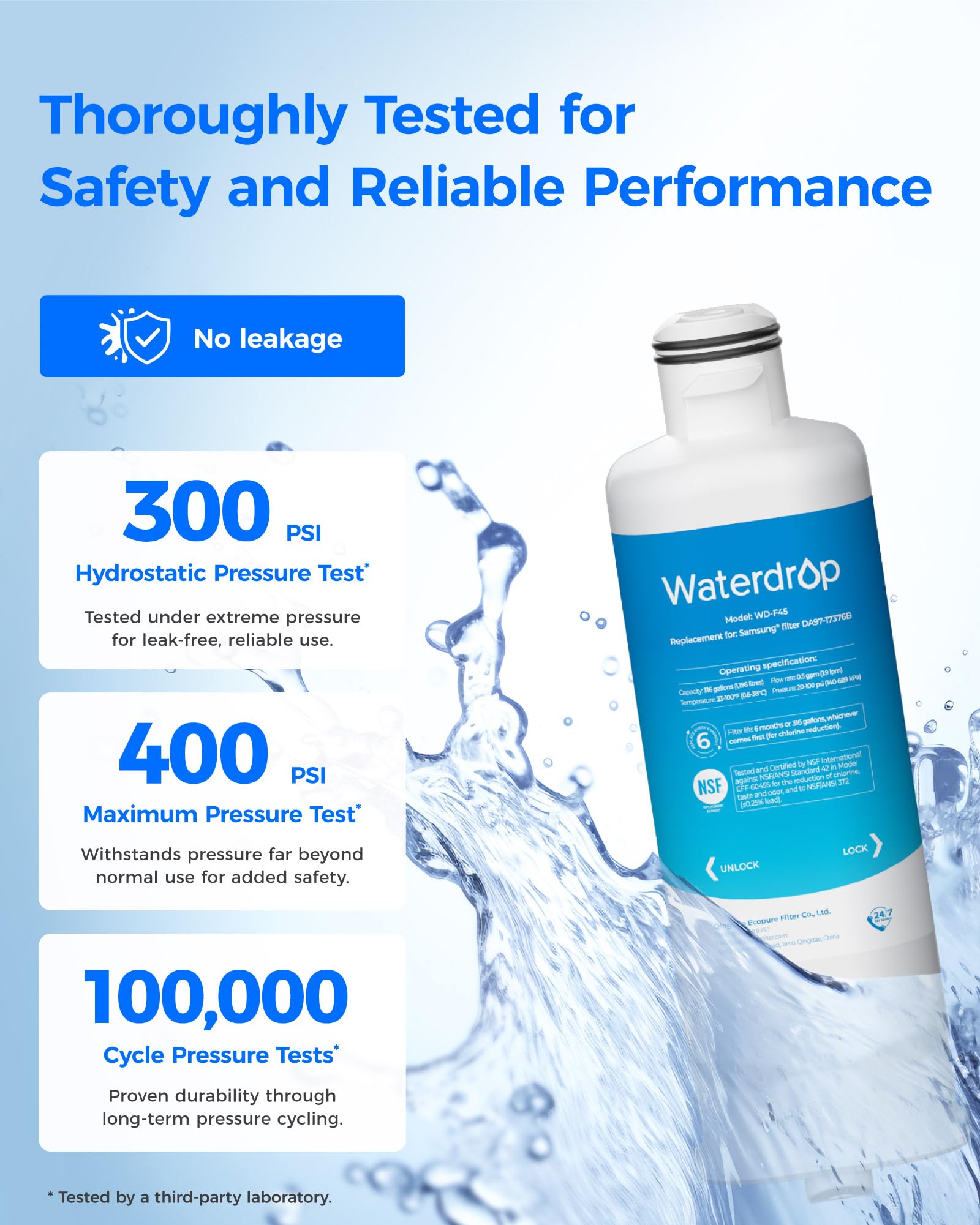 Waterdrop WD-F45 Replacement for Samsung® DA97-17376B, HAF-Qin/EXP, DA97-08006C, RF28R7201SR, RF28R7351SG, Refrigerator Water Filter, 3 Filters - Available at All In One Marketplace Canada