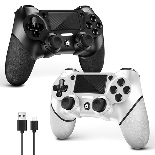 AceGamer 2 Pack for PS4 Controller, Wireless Controller for PS4/Slim/PC, with Non-Slip Grip of Both Sides and USB-C Cable! (Black and White)