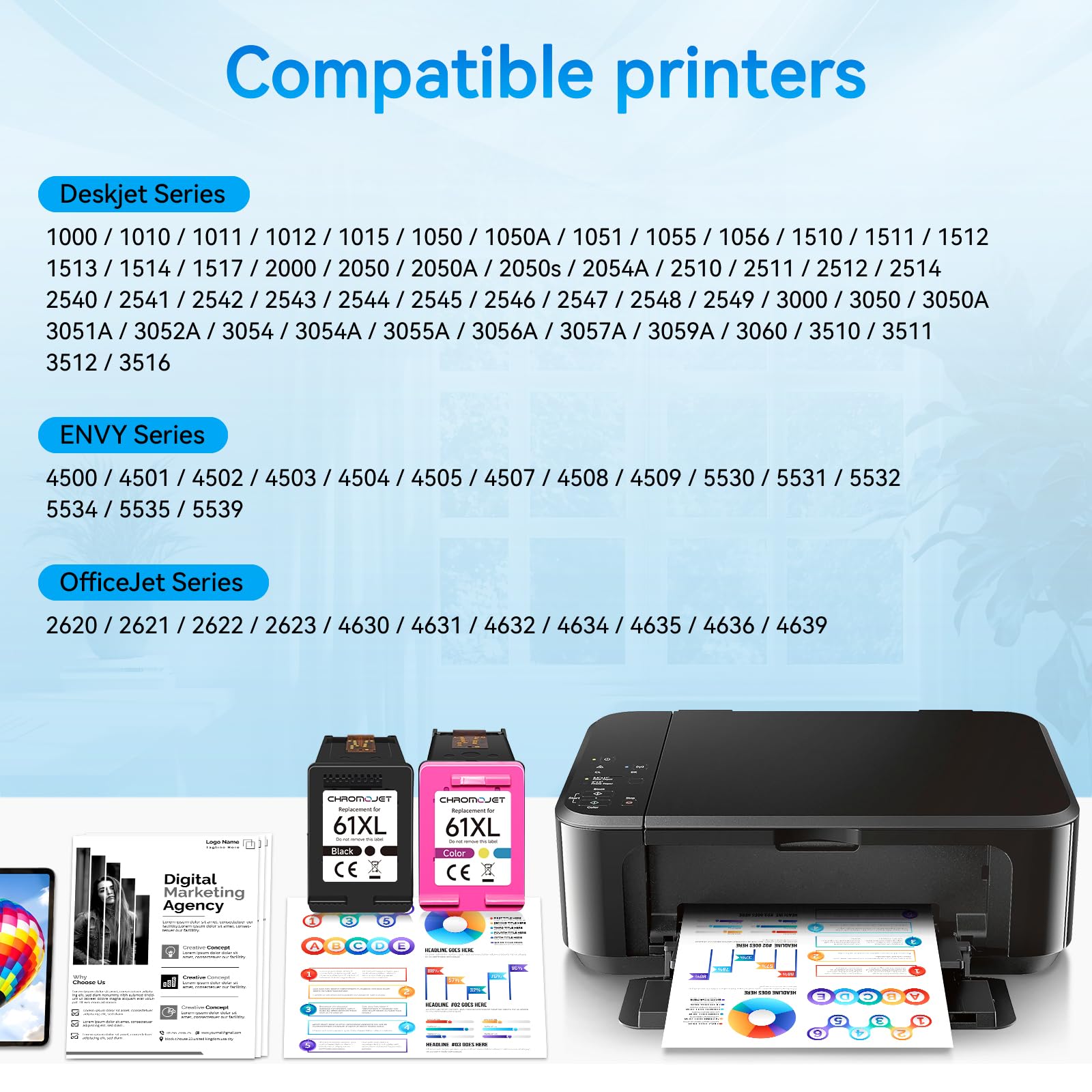 61XL Ink Cartridge Black Colour Compatible for HP 61 Ink Cartridge Compatible for HP Envy 4500 Ink fit for Envy 4500 5530 5534 5535 DeskJet 1000 1010 2540 2541 3050 OfficeJet 4630 4635 2620 Printer - Available at All In One Marketplace Canada