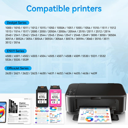 61XL Ink Cartridge Black Colour Compatible for HP 61 Ink Cartridge Compatible for HP Envy 4500 Ink fit for Envy 4500 5530 5534 5535 DeskJet 1000 1010 2540 2541 3050 OfficeJet 4630 4635 2620 Printer - Available at All In One Marketplace Canada