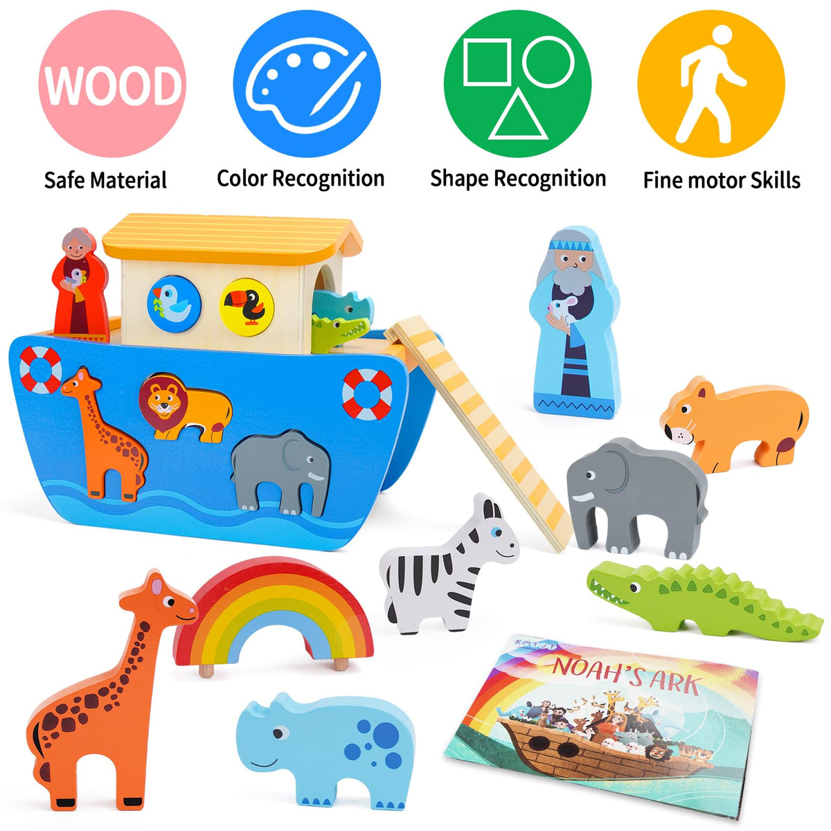 Toddlers Montessori Wooden Noah's Ark Toy for 1-3 Boys Girls Baptism Gifts 🍁 All In One Marketplace Canada