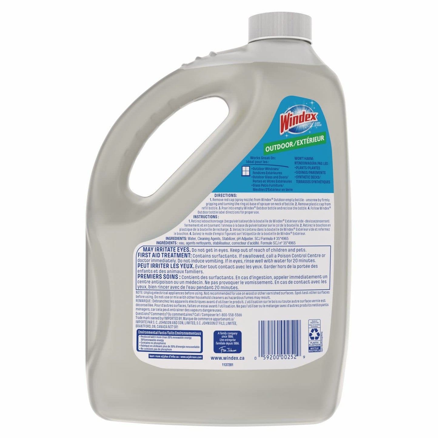 Windex Outdoor Window, Glass, and Patio Cleaner Refill, Streak-Free, Removes Dirt and Grime, Surface Cleaning Shine Spray, 3.8mL Windex