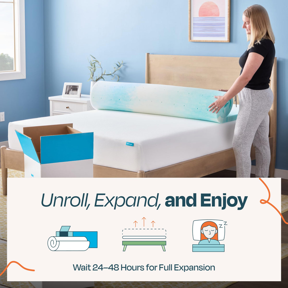 Linenspa 2 Inch Memory Foam Mattress Topper, Gel Swirl Memory Foam Full, CertiPUR-US Certified
