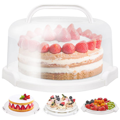 Ohuhu Cake Carrier with Handle, Portable Round Container, White, 10 in 🍁 All In One Marketplace Canada