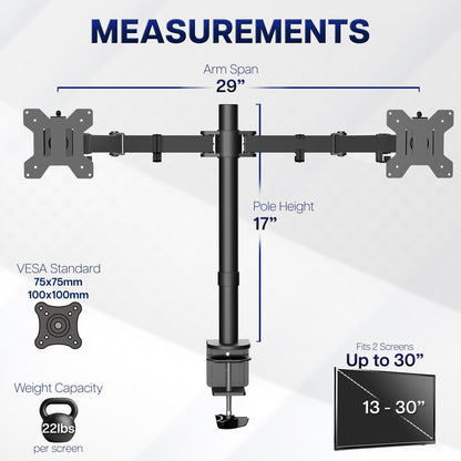VIVO Dual Monitor Desk Mount, Holds 2 Computer Screens up to 30 inches and 22lbs Each, Heavy Duty Fully Adjustable Steel Stand with C-Clamp and Grommet, Black, STAND-V002