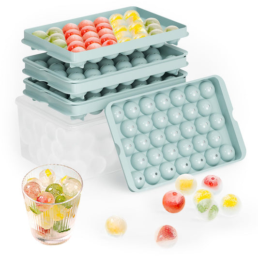 Round Ice Cube Trays with Lid and Bin - 3 Stackable Trays Small Circle Ice Maker Molds for Freezer, 99pcs Round Ice Balls for Chilling Whiskey, Cocktails, Coffee - Easy-Release Sphere Ice Tray - Available at All In One Marketplace Canada