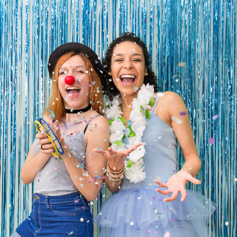 2 Pack Foil Curtain Backdrop Blue Metallic Tinsel Foil Fringe Curtains Photo Booth Props for Birthday Wedding Engagement Baby Shower Bachelorette Christmas Holiday Celebration Party Decorations 🍁 All In One Marketplace Canada