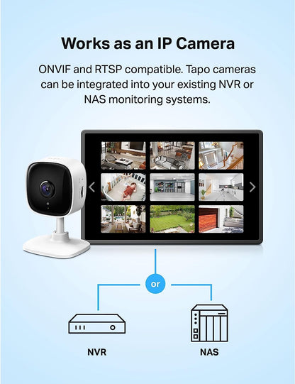 Tapo Smart Home Security WiFi Camera for Baby/Pet, 2.4GHz Wi-Fi Connection Required, 1080p (Full HD), Up to 30 ft Night Vision, Up to 128 GB microSD Card Slot, Works w/Alexa and Google (Tapo C100)