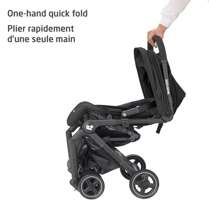 Maxi-Cosi Lara Ultra Compact Stroller, Airplane Carry-on Compliant for travel, Lightweight, one-hand fold, large storage, inludes travel bag Essential Black Maxi-Cosi