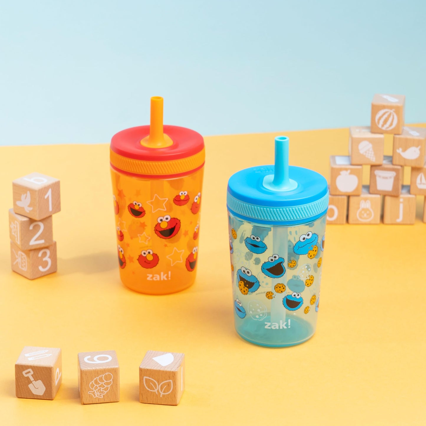 Zak Designs Sesame Street Kelso 15oz Leak-Proof Toddler Straw Cups, 2-Pack