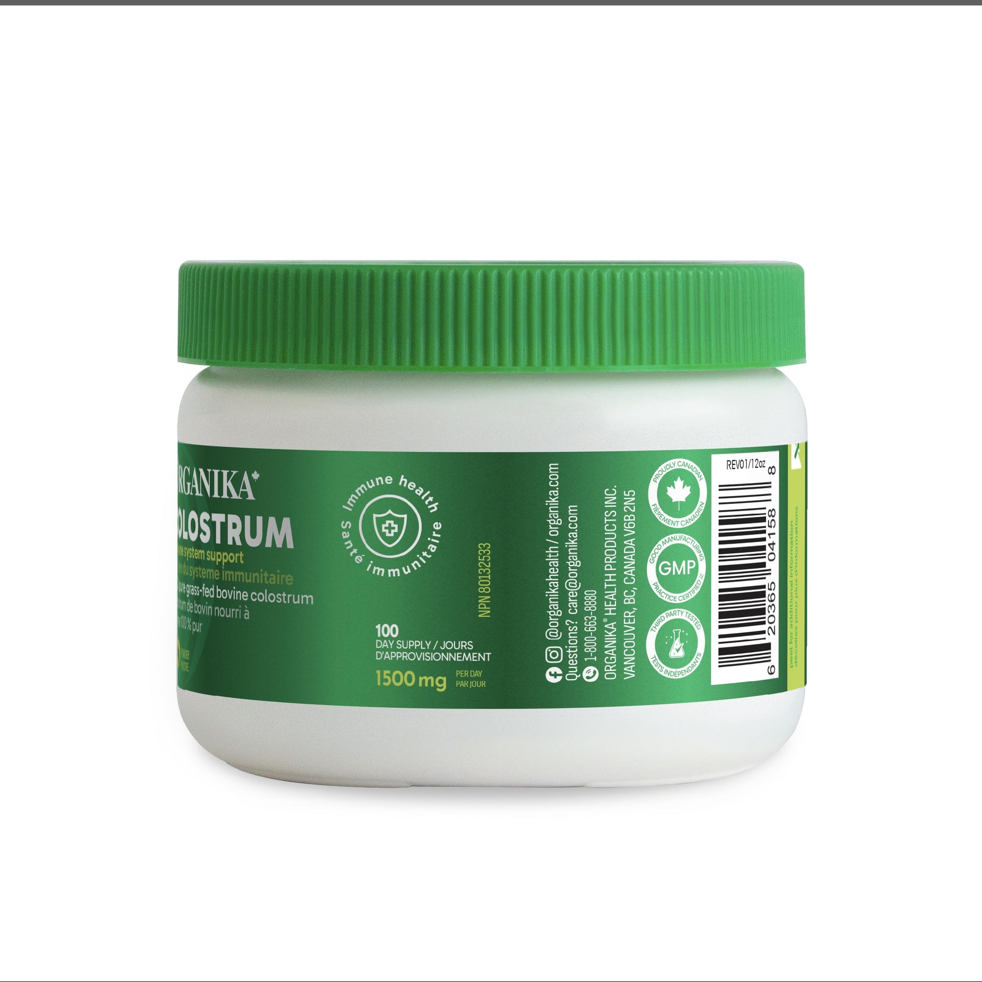 Organika Canadian-Made Colostrum (Bovine)- Immune Support, Grass-Fed- 150g Organika