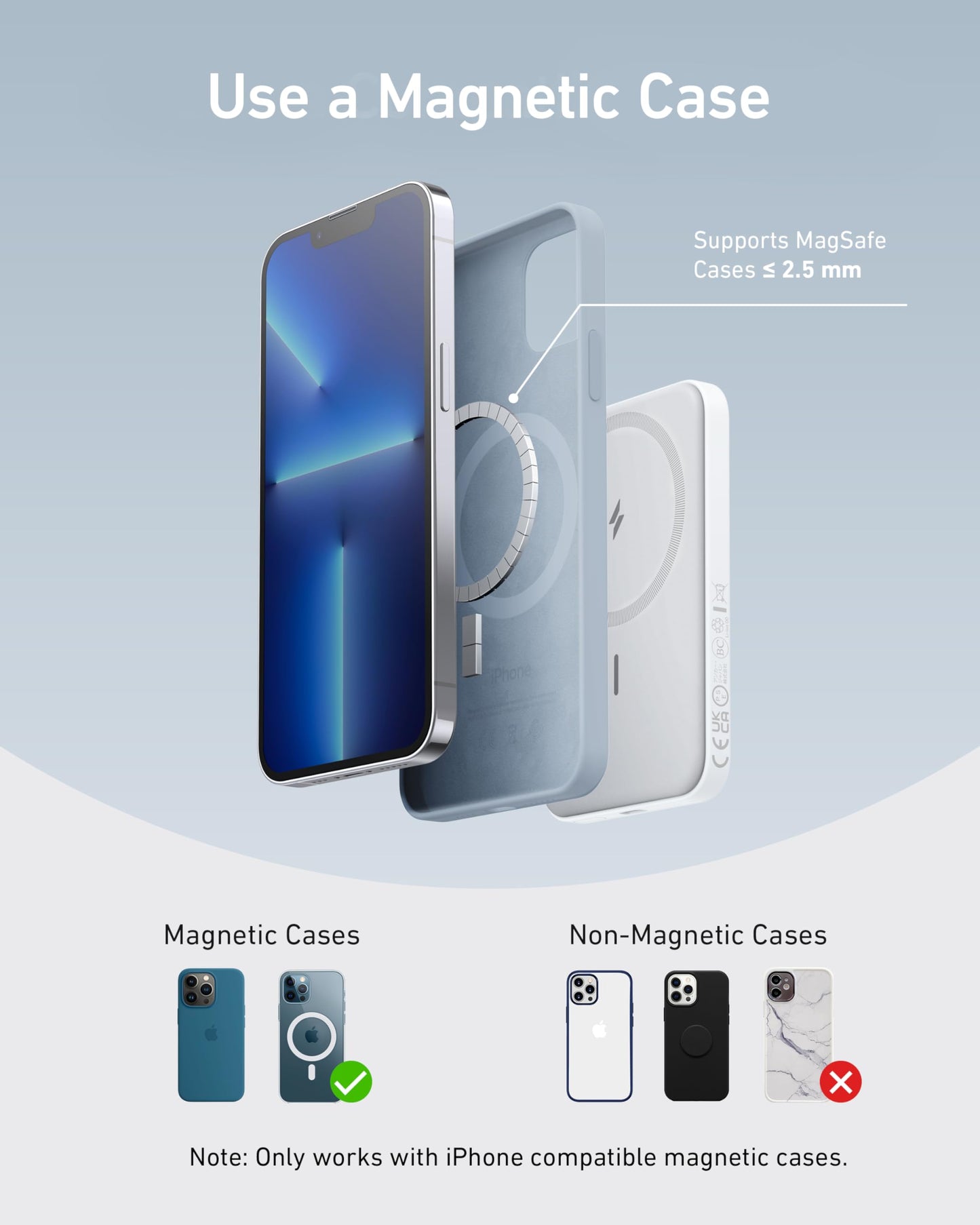 Anker 621 Magnetic Portable Charger (MagGo), 5,000mAh Wireless Power Bank with USB-C Cable, Magsafe-Compatible Battery Pack for iPhone 17/16/15/14/13/12 Series (White)
