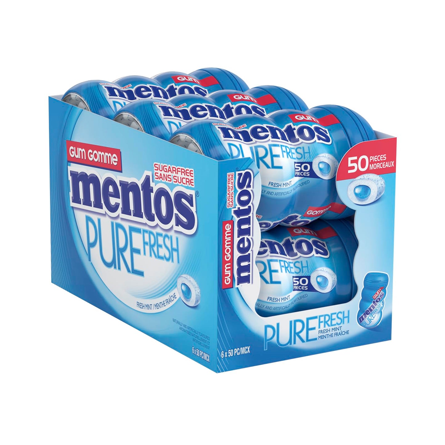 Mentos Pure Fresh Mint Sugar-Free Chewing Gum - 6 Bottle Bundle (300 Pieces)