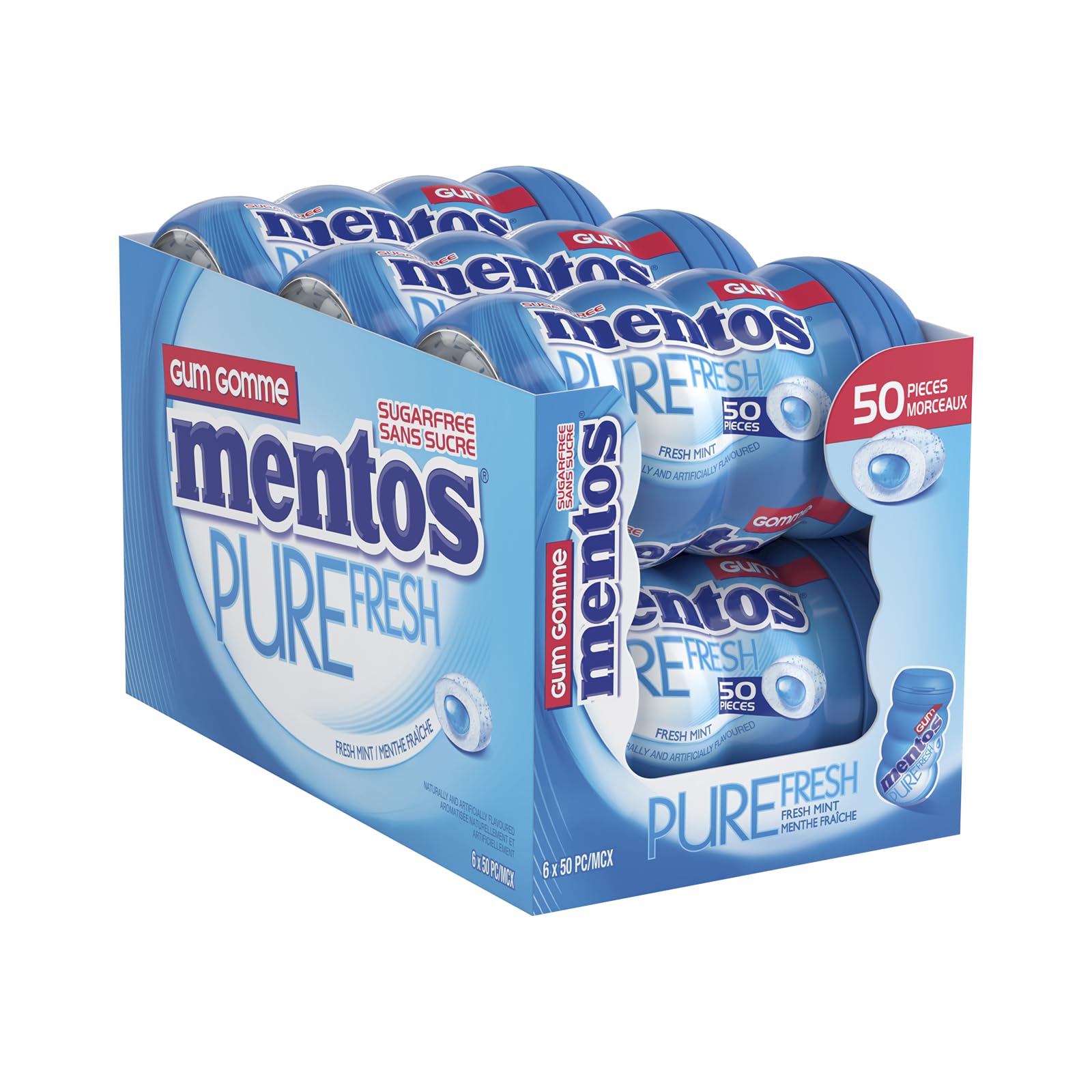 Mentos Pure Fresh Mint Sugar-Free Chewing Gum - 6 Bottle Bundle (300 Pieces)