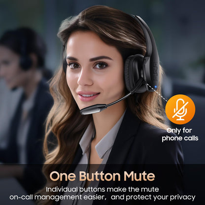 Bluetooth Headset with Microphone, Trucker Headset Bluetooth Wireless Noise Cancelling & Mute Button, 55 Hours Working Time Wireless On-Ear Headset
