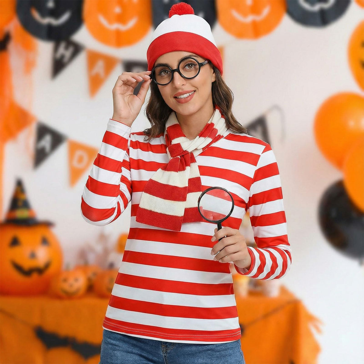 Adult Christmas Wheres Waldo Costume Red and White Striped T-Shirt Costume Christmas Party Cosplay 🍁 All In One Marketplace Canada