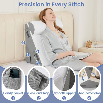Sasttie Wedge Pillows for Adult, 2PCS Adjustable Bed Wedge Pillow for Post Surgery, Triangle Pillow Headboard with Bolster Cushion for Sleeping, Acid Reflux, Neck & Back Support, White and Dark Grey - Available at All In One Marketplace Canada