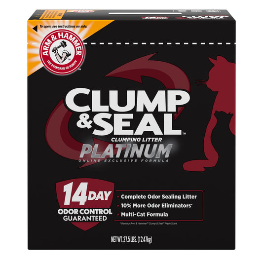 Arm & Hammer Platinum Cat Litter, Clump & Seal, Extra Strength Complete Odour Sealing with 14 Days of Odour Control, Multi-Cat, Hard Clumping Clay, 99.99% Dust Free, 12.47kg (Pack of 1)